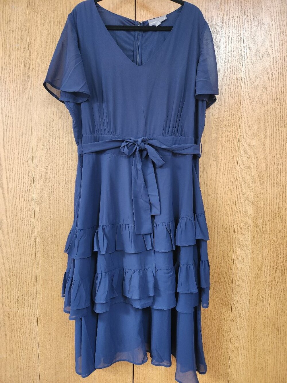 Jessica London Blue Flutter Sleeve Tiered Ruffle Chiffon Midi Dress Plus Size 22